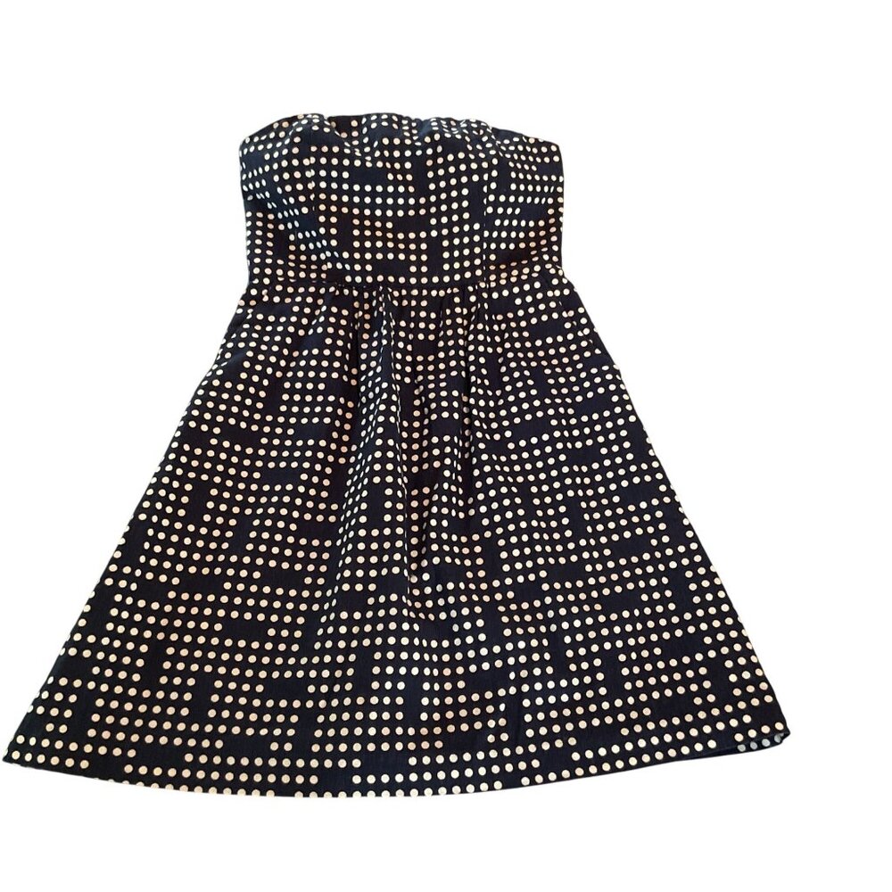 Gap Strapless Navy & White Polka Dot Dress Size 2 Cotton & Linen Blend Knee Leng